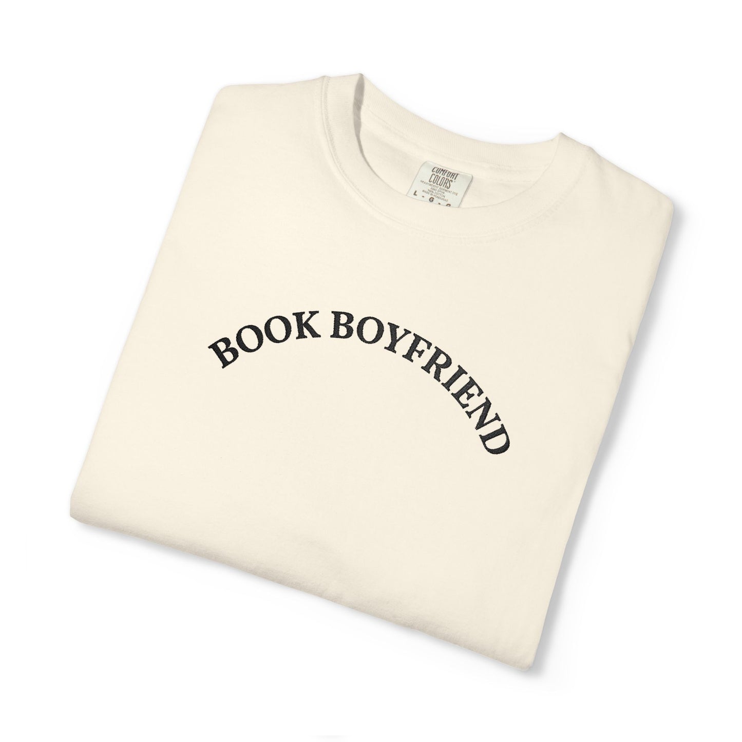 Book Boyfriend Embroidery T-shirt - Black on Ivory