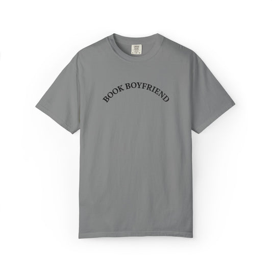 Book Boyfriend Embroidery T-shirt - Black on Grey
