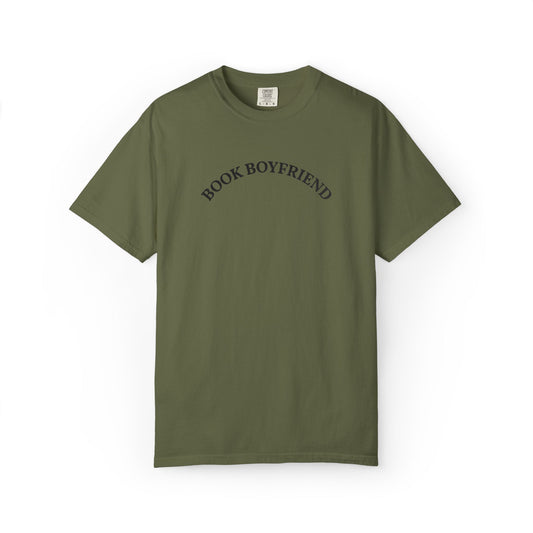Book Boyfriend Embroidery T-shirt - Black on Hemp