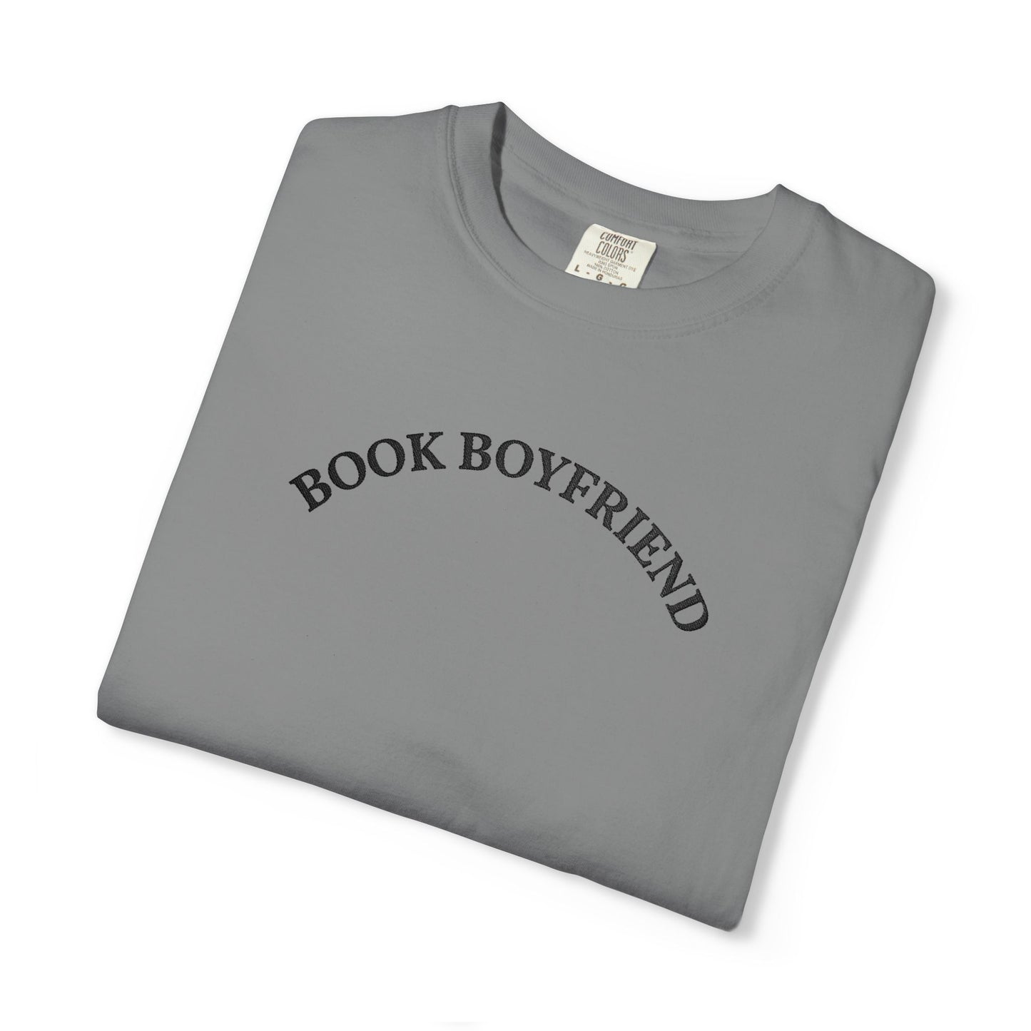 Book Boyfriend Embroidery T-shirt - Black on Grey